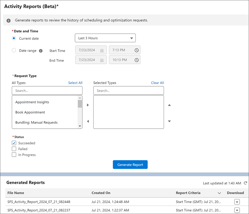 Review the History of Scheduling and Optimization Requests with ...