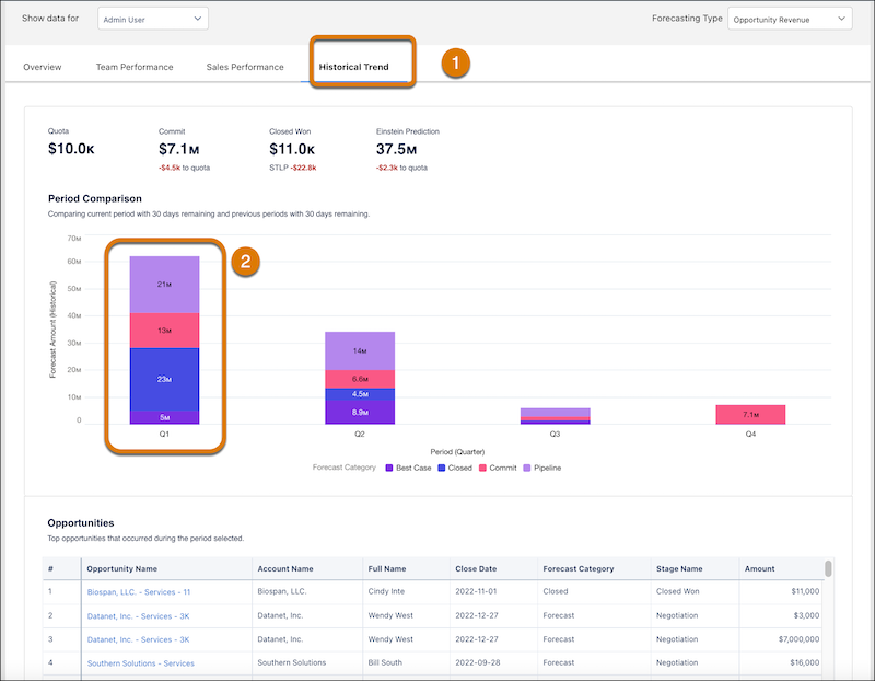 Revenue Insights Forecast Historical Trend Tab