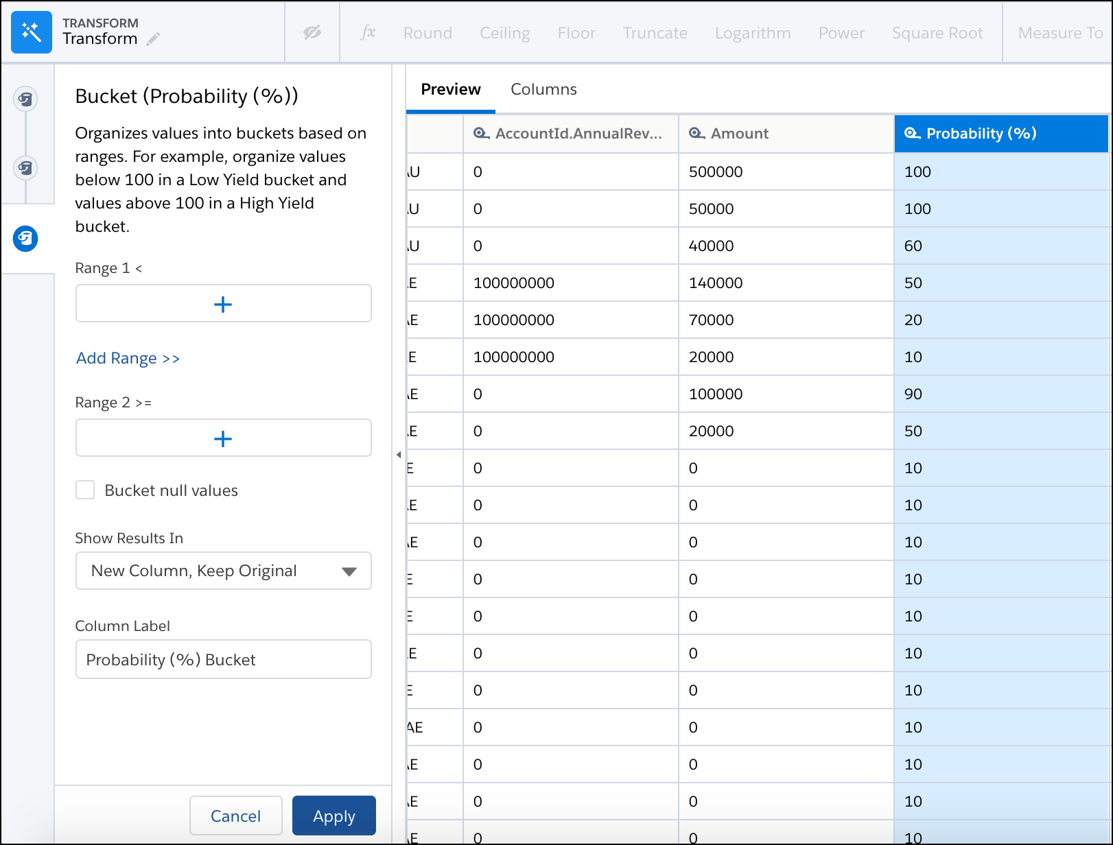 Categorize Measure Column Values into Buckets