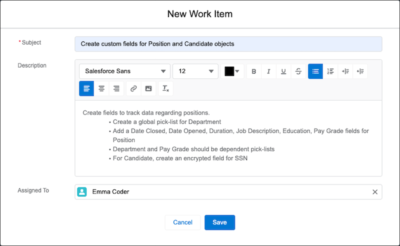 Create And Assign Project Work Items