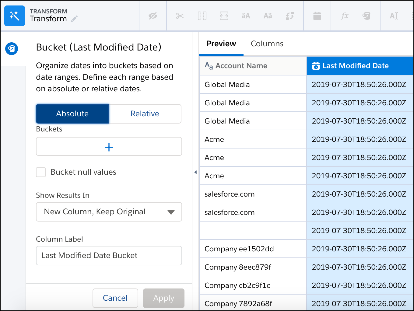 Categorize Date Column Values into Buckets