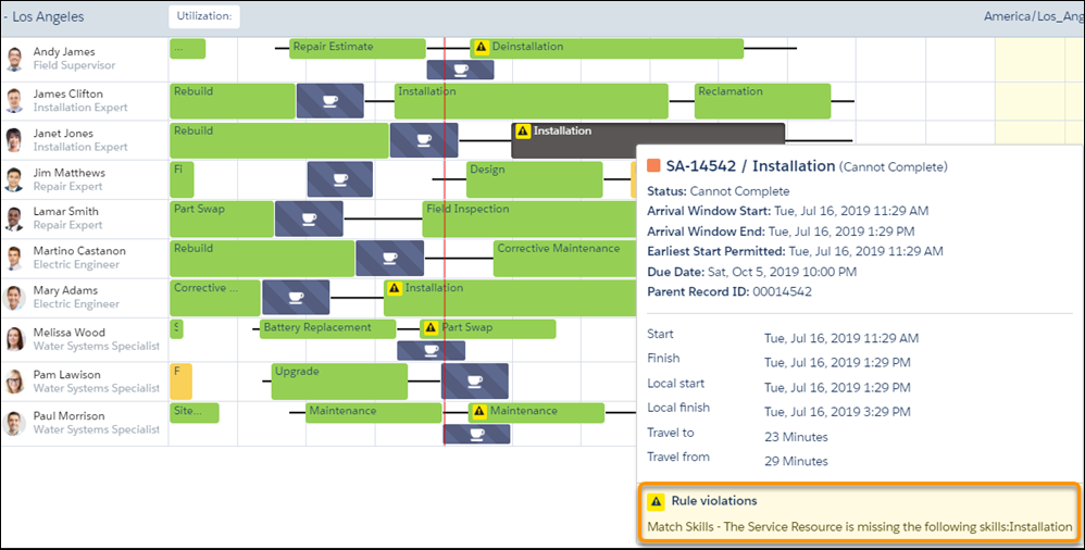Check Rule Violations on the Field Service Gantt