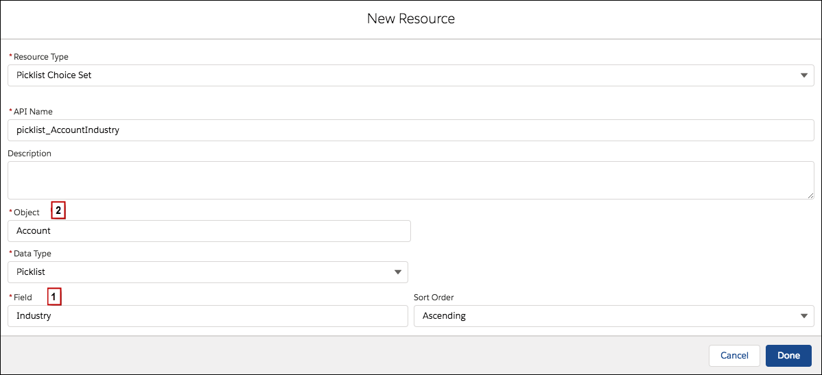 Example of configuring a picklist choice