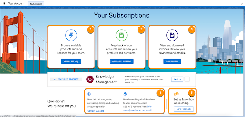 Home page with navigation options highlighted and numbered