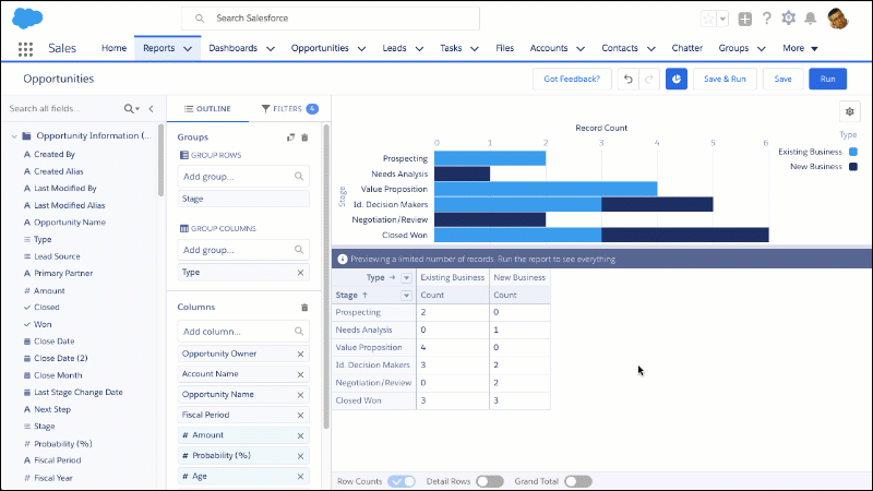 Building a report in the Lightning Experience Report Builder
